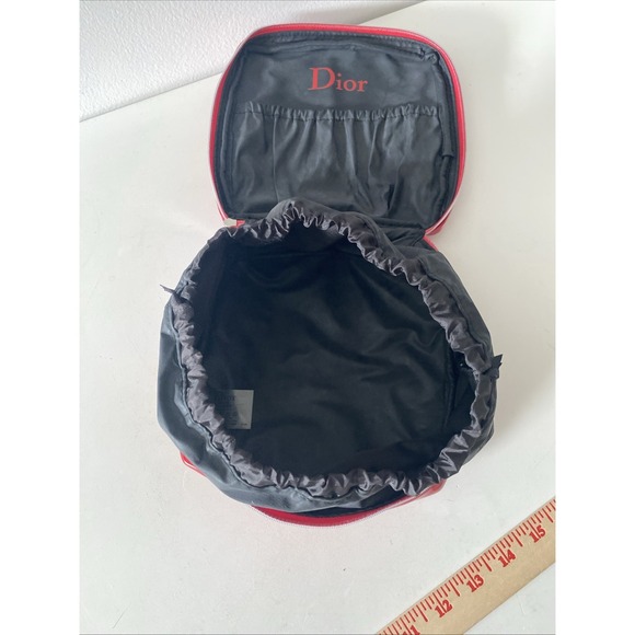 Christian Dior CD Logo Makeup Cosmetic Bag Clutch Pouch Red Black Patent Leather - Picture 11 of 12